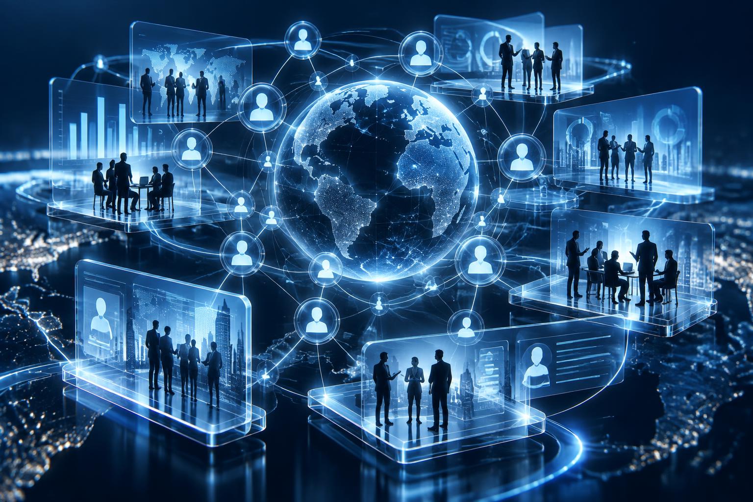 Connected global project teams visualized through a digital talent network